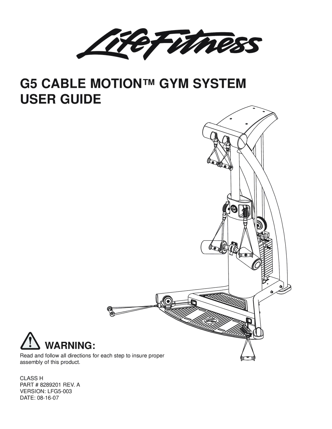 Life Fitness G5 CABLE MOTION manual G5 Cable Motion GYM System User Guide 