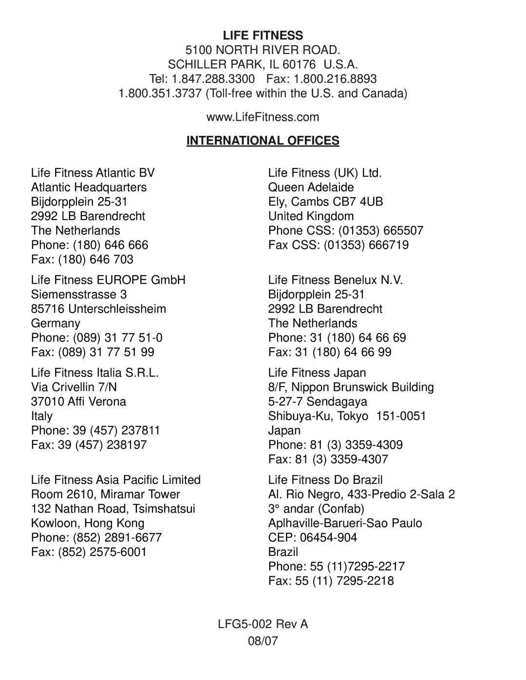 Life Fitness G5 CABLE MOTION manual Life Fitness 