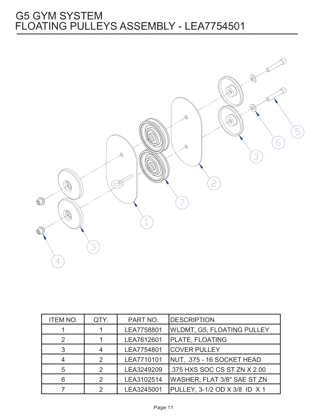 Life Fitness G5 GYM SYSTEM manual G5 GYM System Floating Pulleys Assembly LEA7754501 