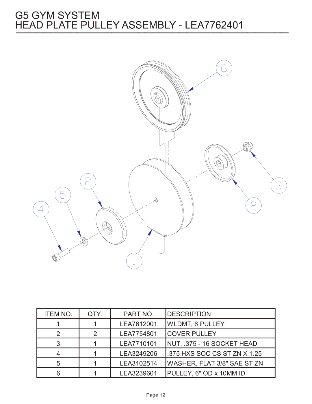 Life Fitness G5 GYM SYSTEM manual G5 GYM System Head Plate Pulley Assembly LEA7762401 