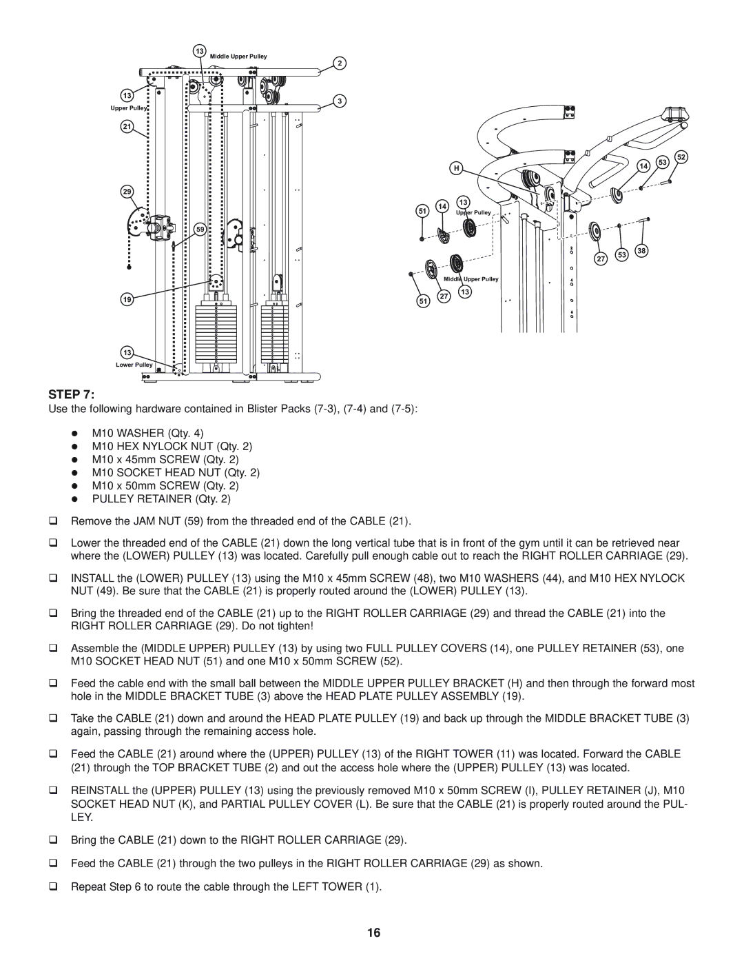 Life Fitness G7-002, 8352100 REV. B, CLASS H, 39735 manual Middle Upper Pulley 