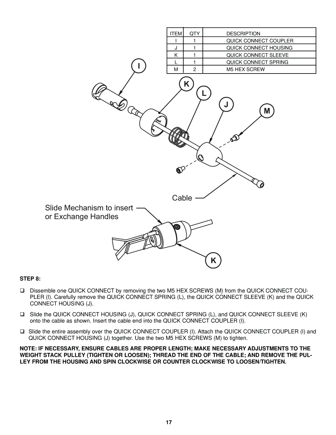 Life Fitness 8352100 REV. B, G7-002, CLASS H, 39735 manual Slide Mechanism to insert or Exchange Handles 