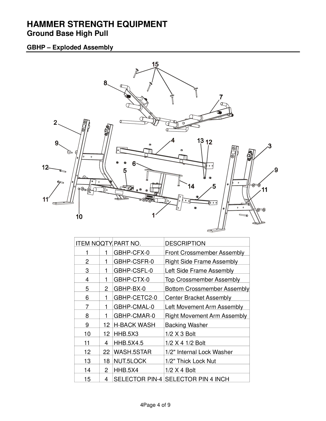 Life Fitness GBHP manual Ground Base High Pull, Gbhp Exploded Assembly 