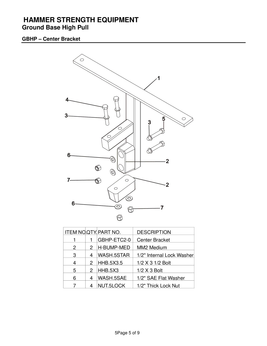 Life Fitness GBHP manual Gbhp Center Bracket 