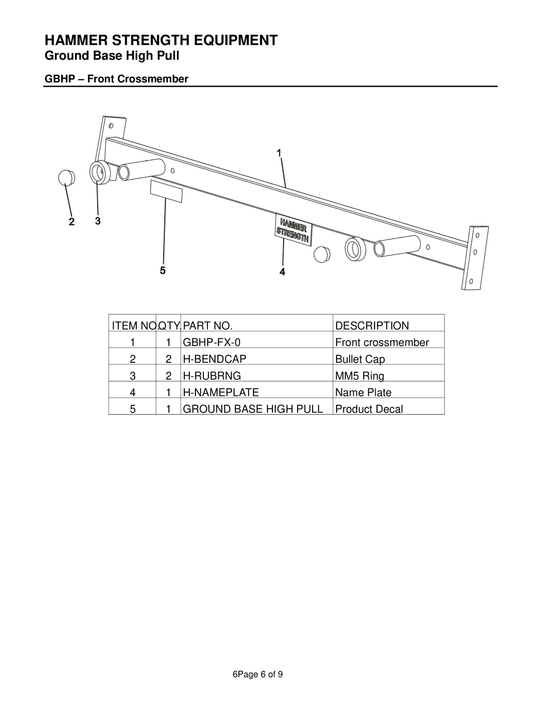 Life Fitness GBHP manual Gbhp Front Crossmember 