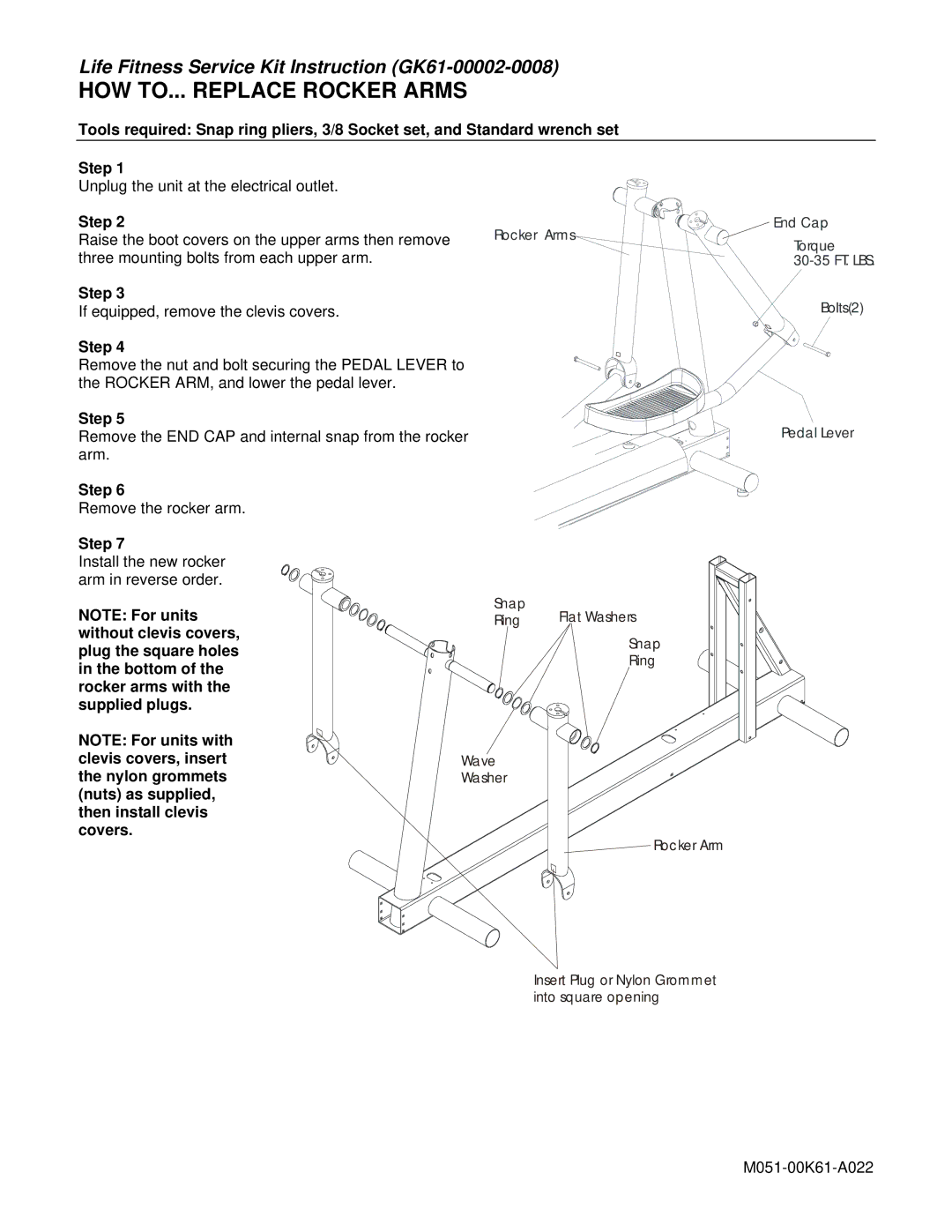 Life Fitness GK61-00002-0008 manual HOW TO... Replace Rocker Arms 