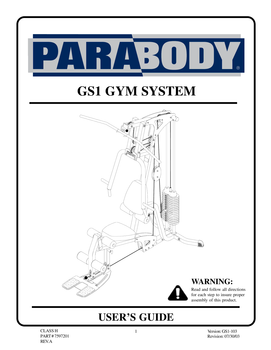 Life Fitness manual GS1 GYM System 