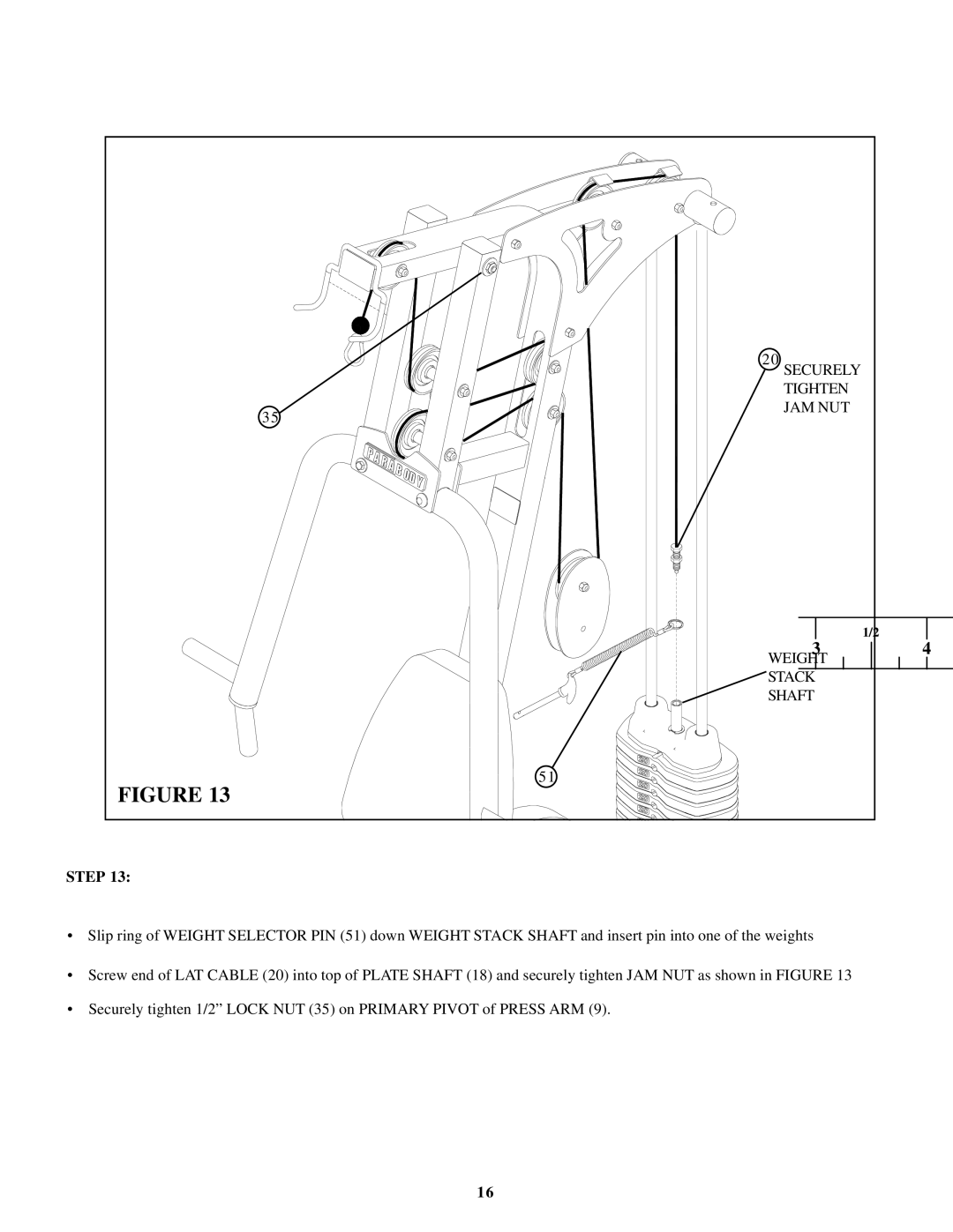 Life Fitness GS1 manual Securely Tighten JAM NUT Weight Stack Shaft 