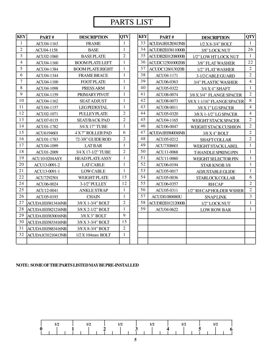 Life Fitness GS1 manual Parts List 