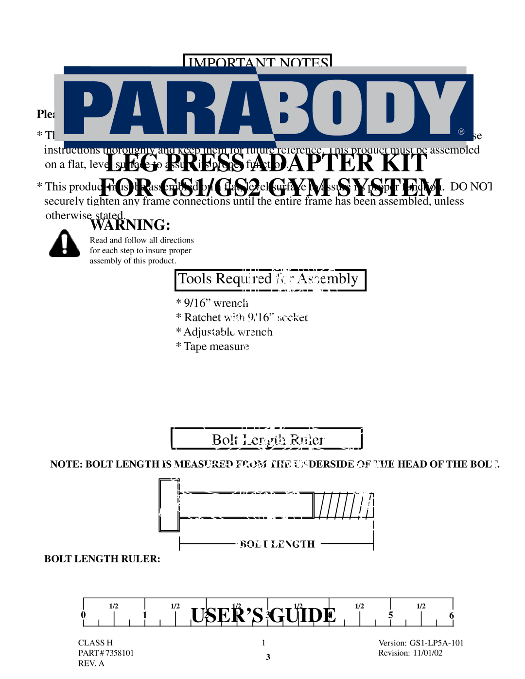 Life Fitness GS2 manual Important Notes, Please note 