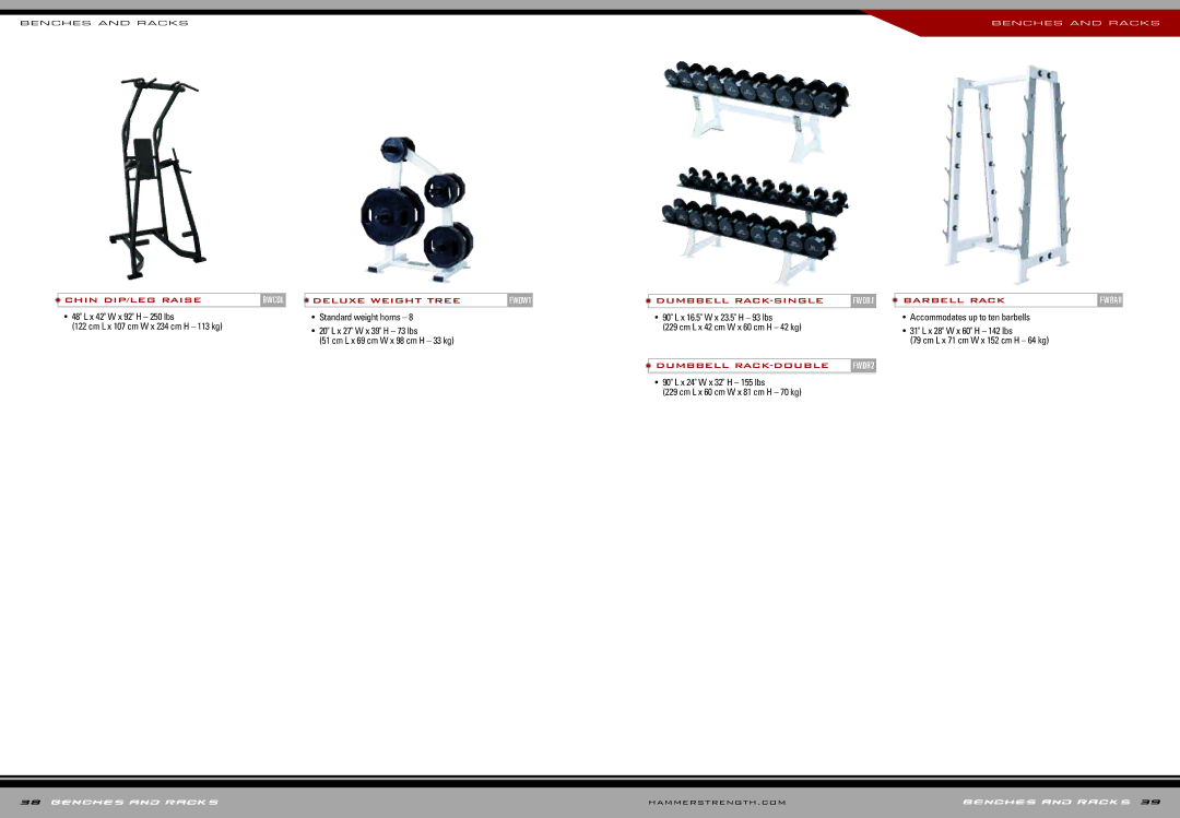 Life Fitness Gym Bench and Rack Systems manual X 42 W x 92 H 250 lbs Cm L x 107 cm W x 234 cm H 113 kg 