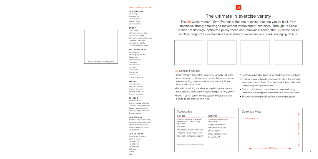 Life Fitness Gym Systems manual Ultimate in exercise variety, G5 Special Features, Accessories, Overhead View 