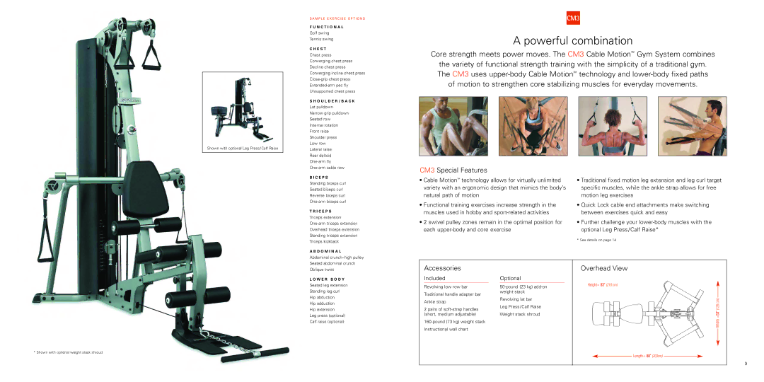 Life Fitness Gym Systems manual Powerful combination, CM3 Special Features, Length= 80 203cm 