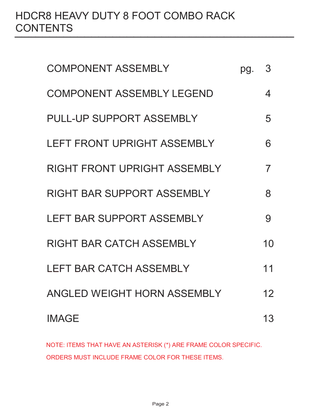 Life Fitness manual HDCR8 Heavy Duty 8 Foot Combo Rack Contents 