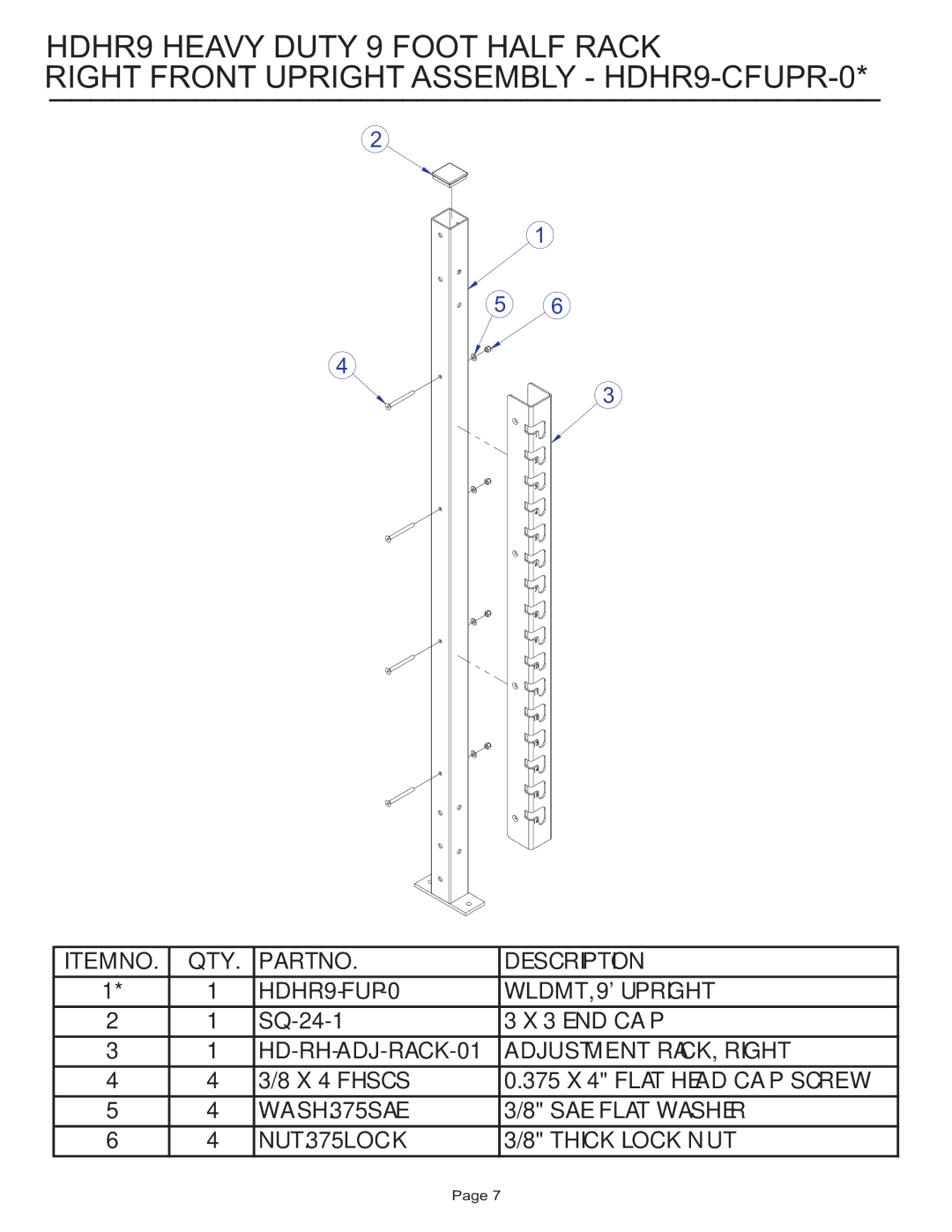 Life Fitness HDHR9 manual HD-RH-ADJ-RACK-01 Adjustment RACK, Right 