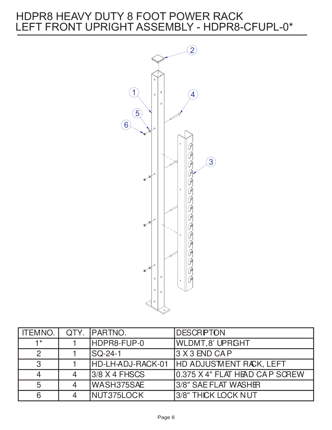 Life Fitness manual Item no QTY Description HDPR8-FUP-0 WLDMT, 8 Upright 