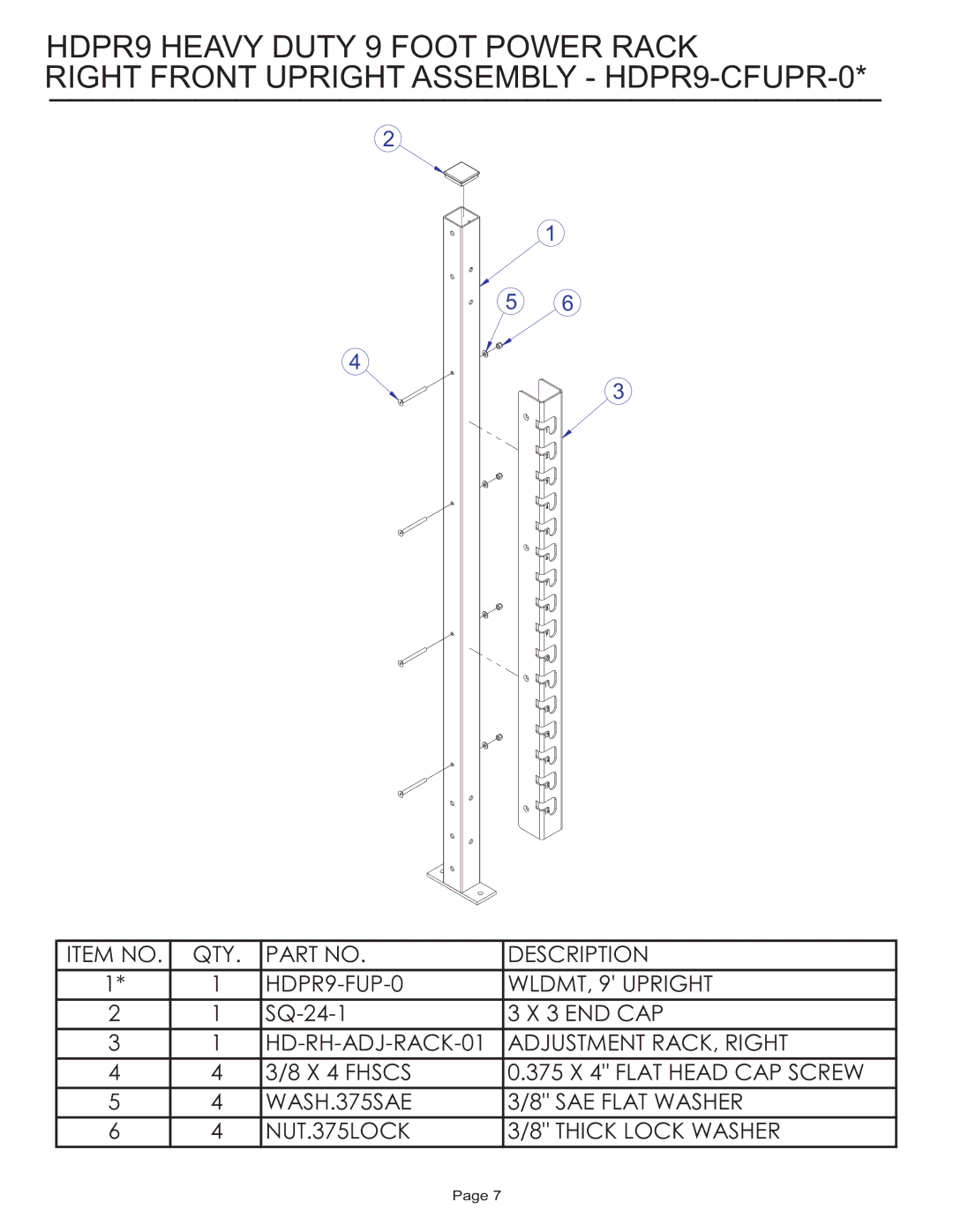 Life Fitness HDPR9 manual HD-RH-ADJ-RACK-01 Adjustment RACK, Right 