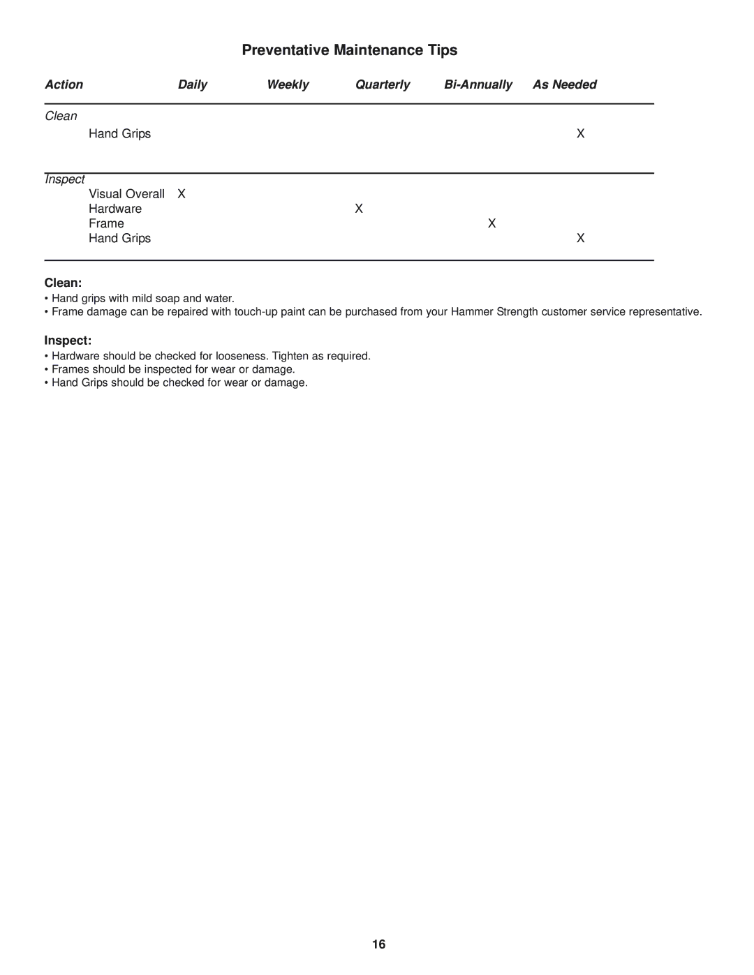 Life Fitness Heavy Duty Multi Rack manual Preventative Maintenance Tips 