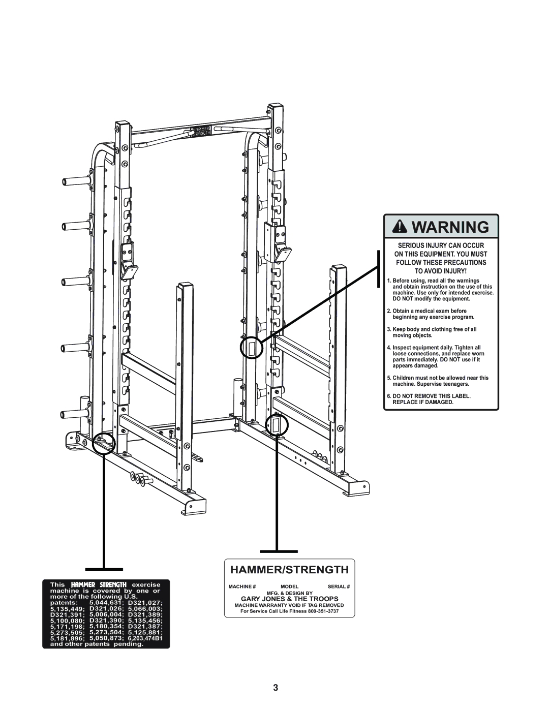 Life Fitness Heavy Duty Multi Rack manual Hammer/Strength 