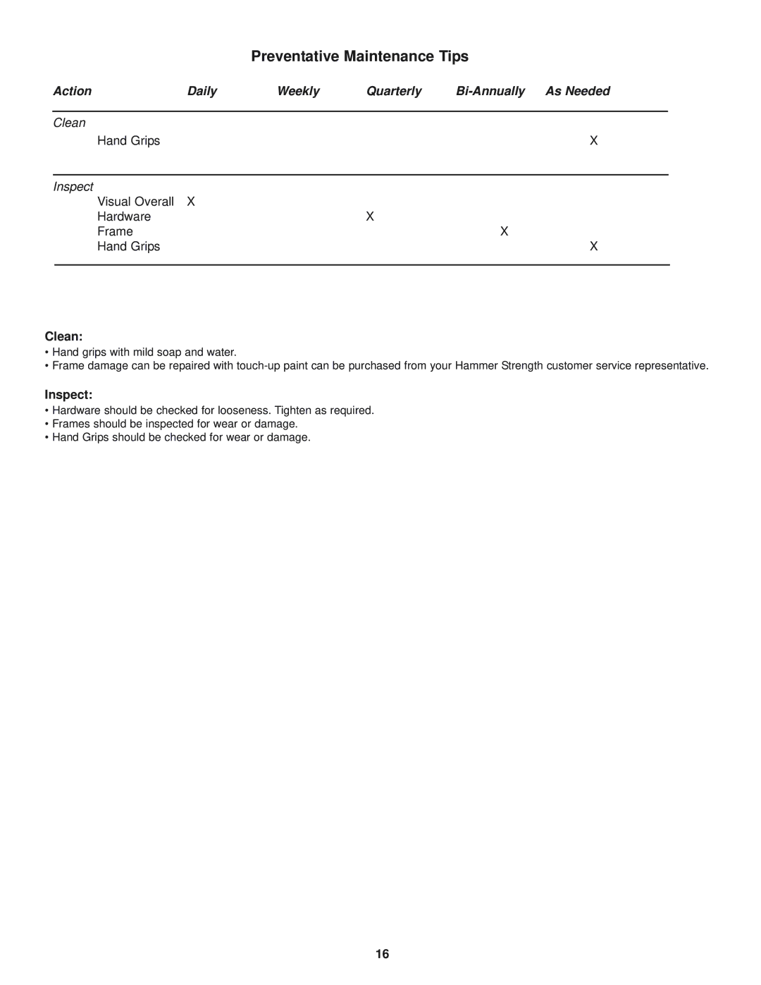 Life Fitness Heavy Duty Power Rack manual Preventative Maintenance Tips 