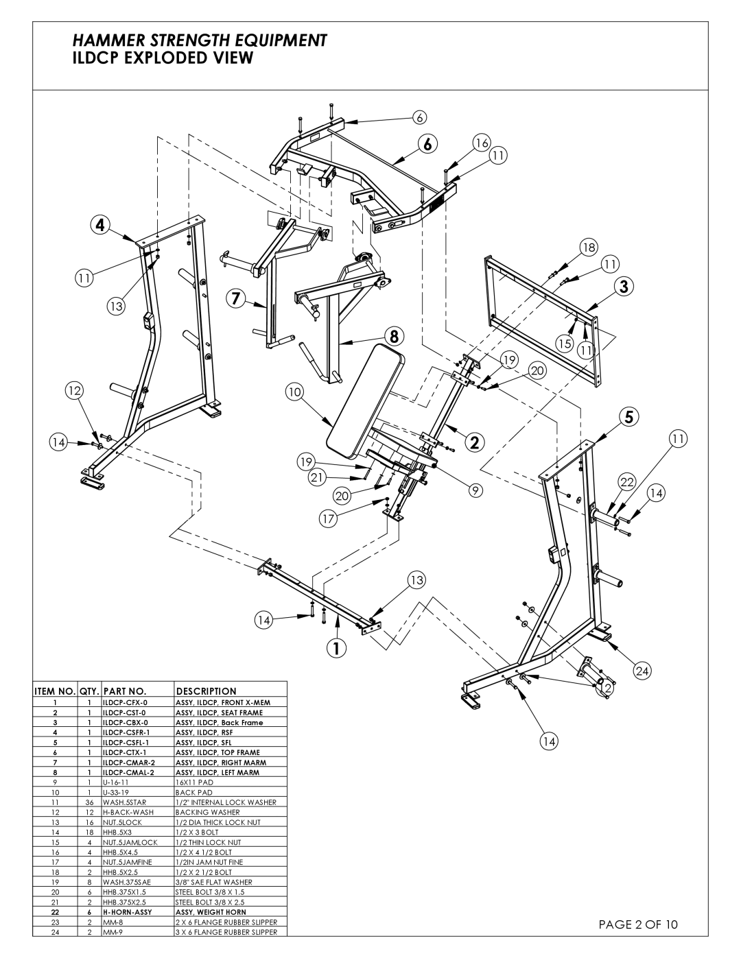 Life Fitness ILDCP-C03 manual Hammer Strength Equipment Ildcp Exploded View 