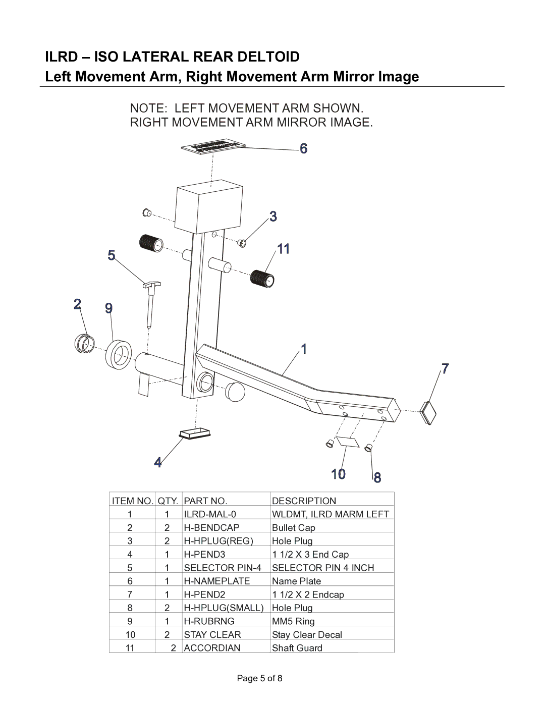 Life Fitness ILRD manual Left Movement Arm, Right Movement Arm Mirror Image, Right Movement ARM Mirror Image 