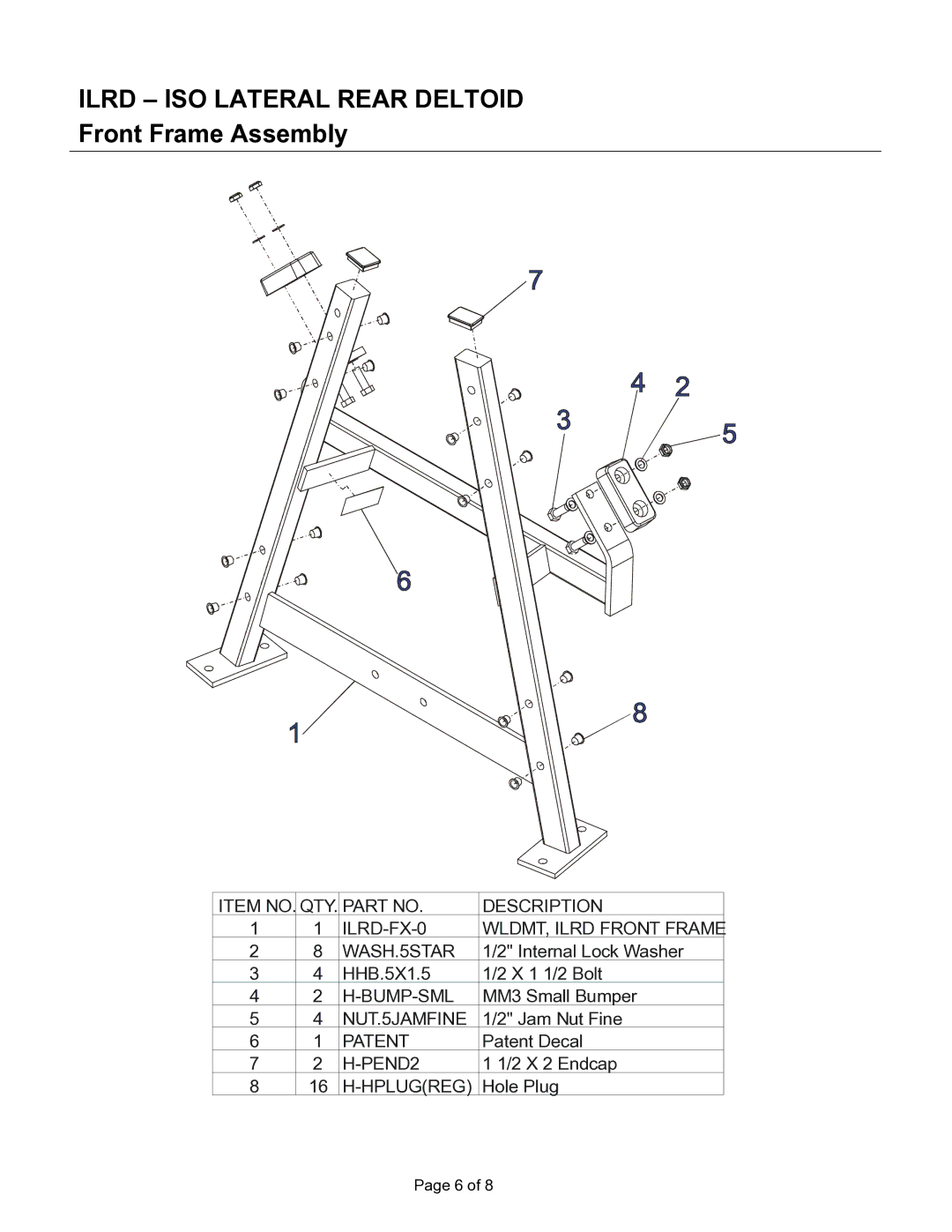 Life Fitness ILRD manual Front Frame Assembly 