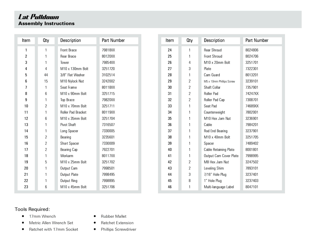 Life Fitness Lat Pulldown manual 