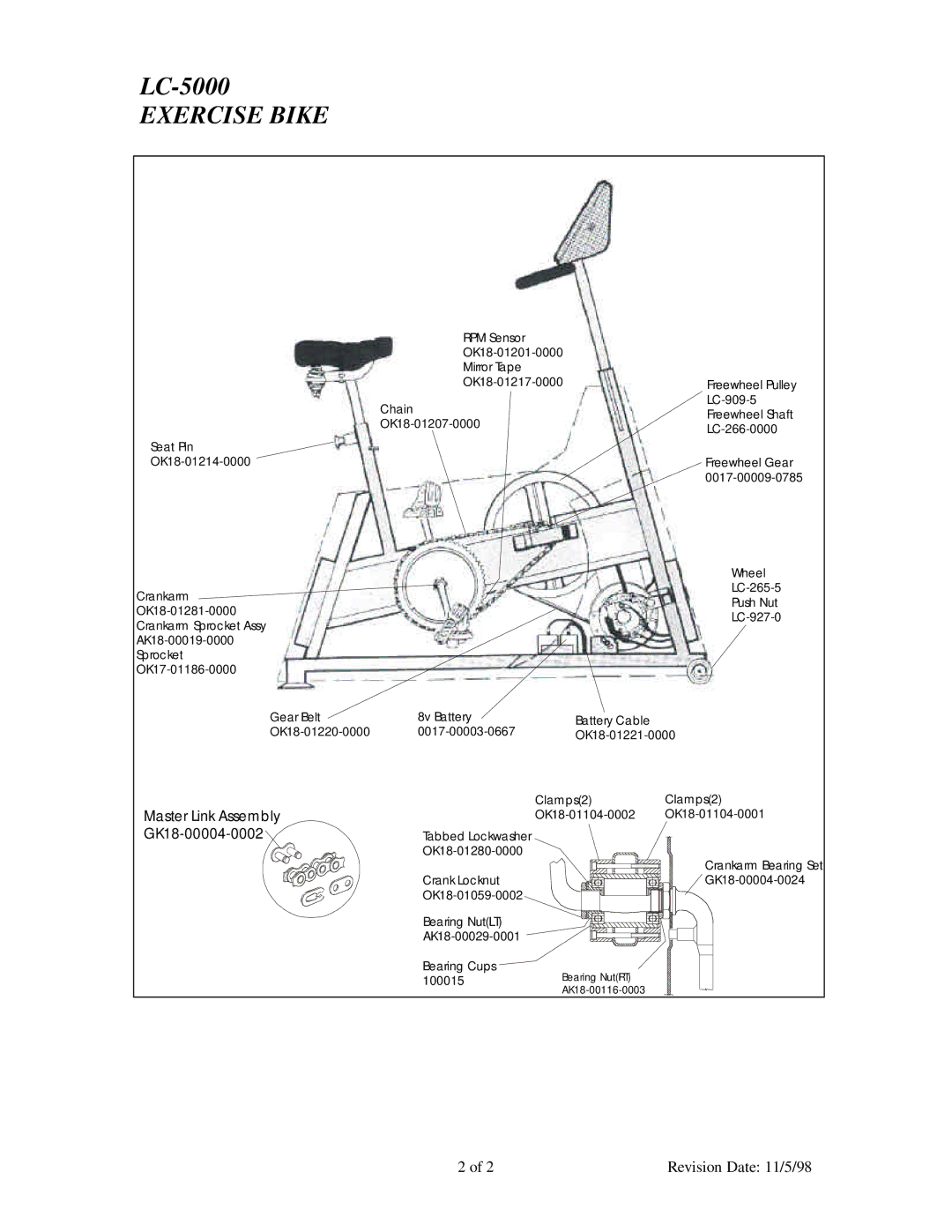 Life Fitness LC-5000 manual Master Link Assembly, GK18-00004-0002 