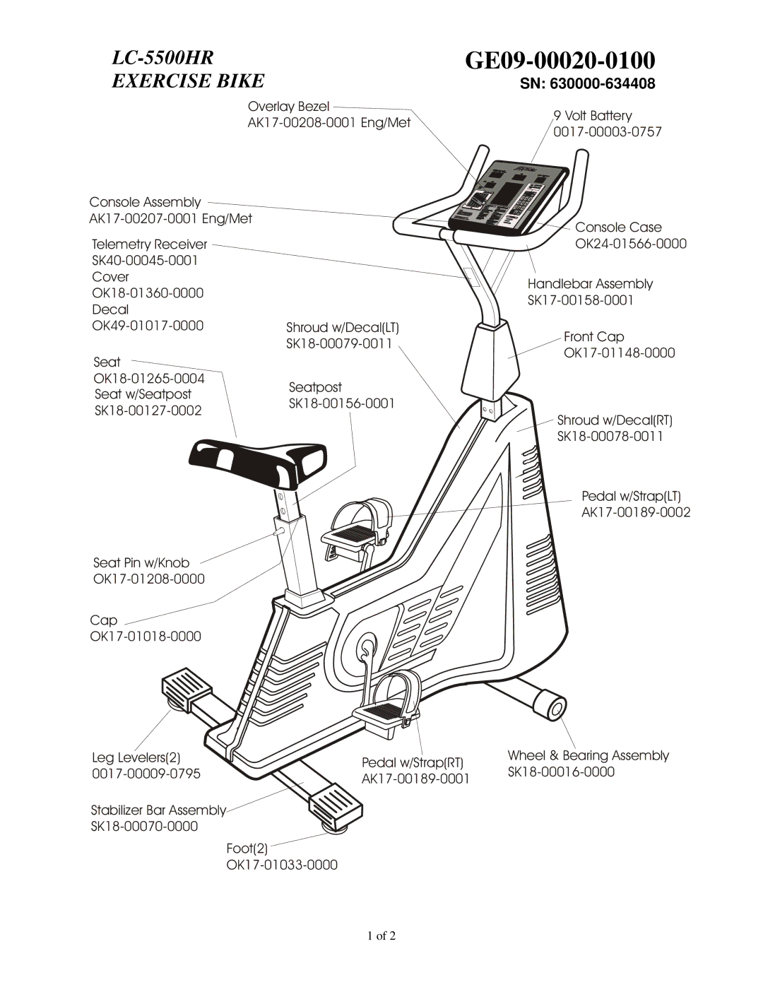 Life Fitness LC-5500HR manual GE09-00020-0100, Exercise Bike 