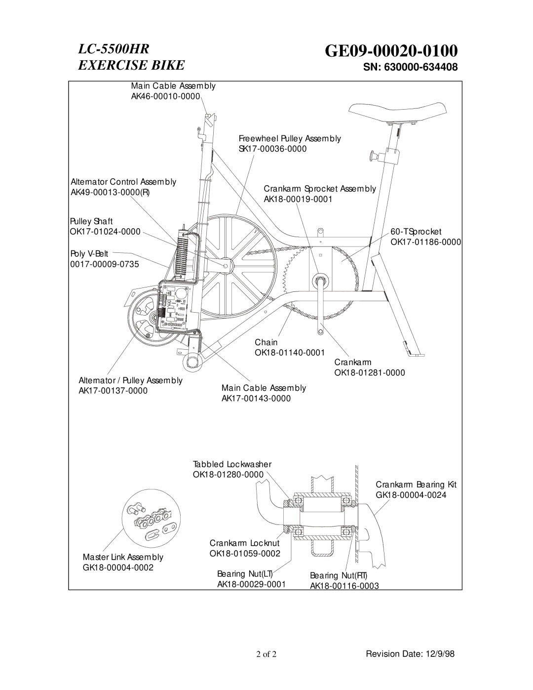 Life Fitness LC-5500HR manual GE09-00020-0100, Exercise Bike 