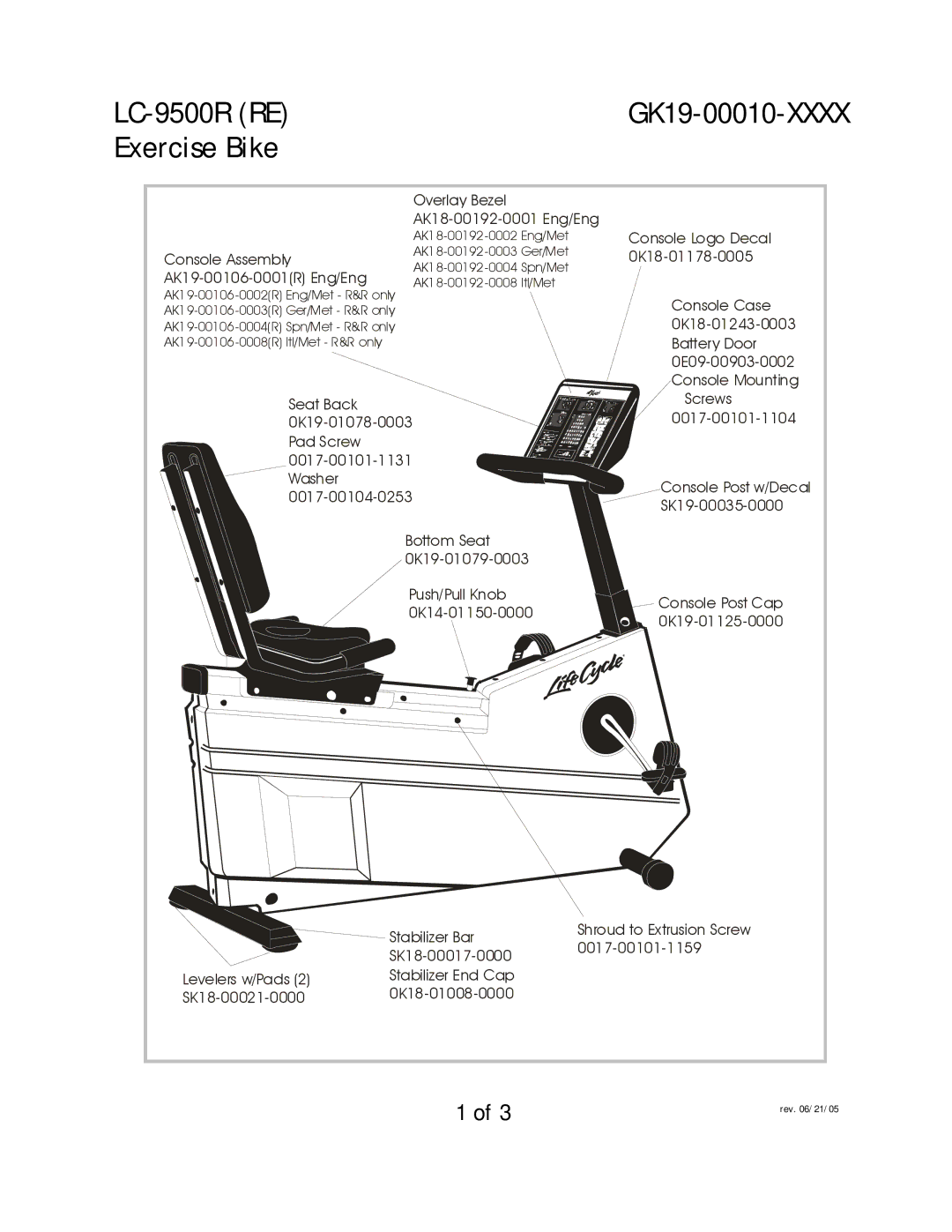 Life Fitness LC-9500R (RE) manual LC-9500R RE, Exercise Bike 