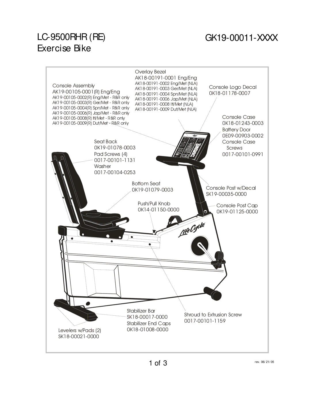 Life Fitness LC-9500RHR (RE) manual LC-9500RHR RE, Exercise Bike 