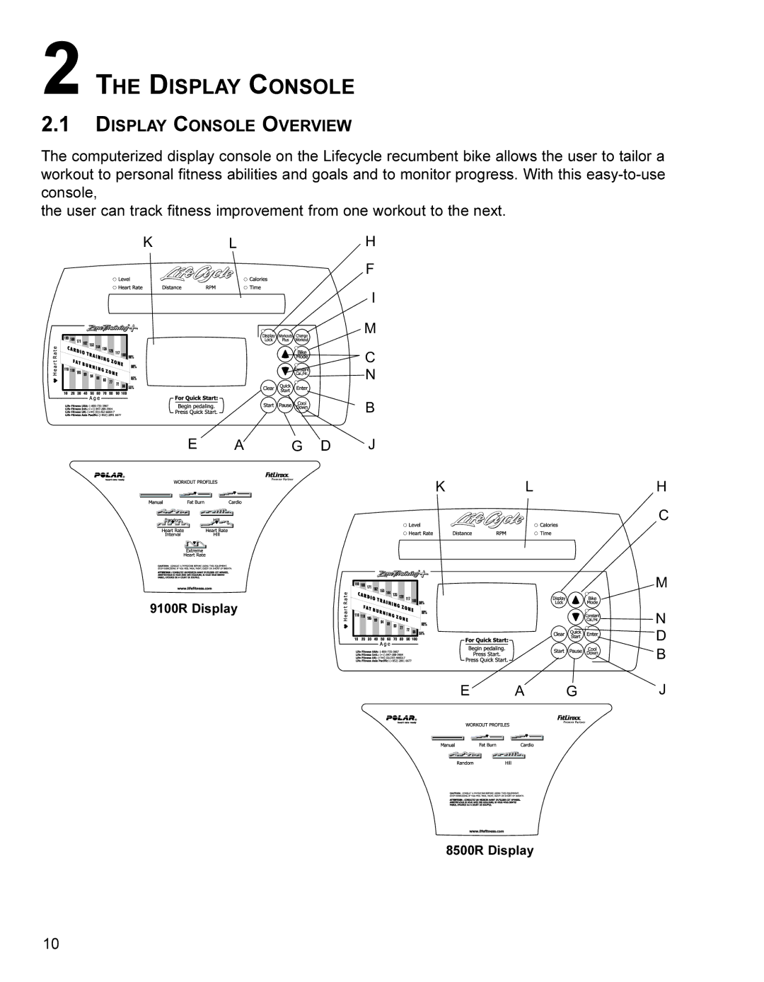 Life Fitness LC8500 operation manual Display Console Overview 