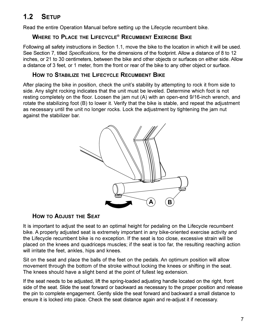 Life Fitness LC8500 operation manual Setup, Where to Place the Lifecycle Recumbent Exercise Bike 