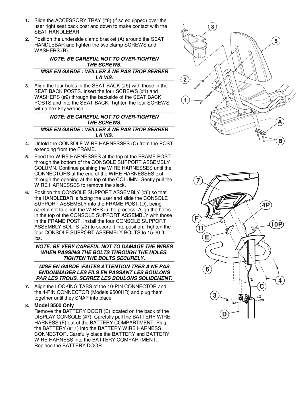 Life Fitness LC85R manual Seat Handlebar, Screws Mise EN Garde Veiller À NE PAS Trop Serrer LA VIS 