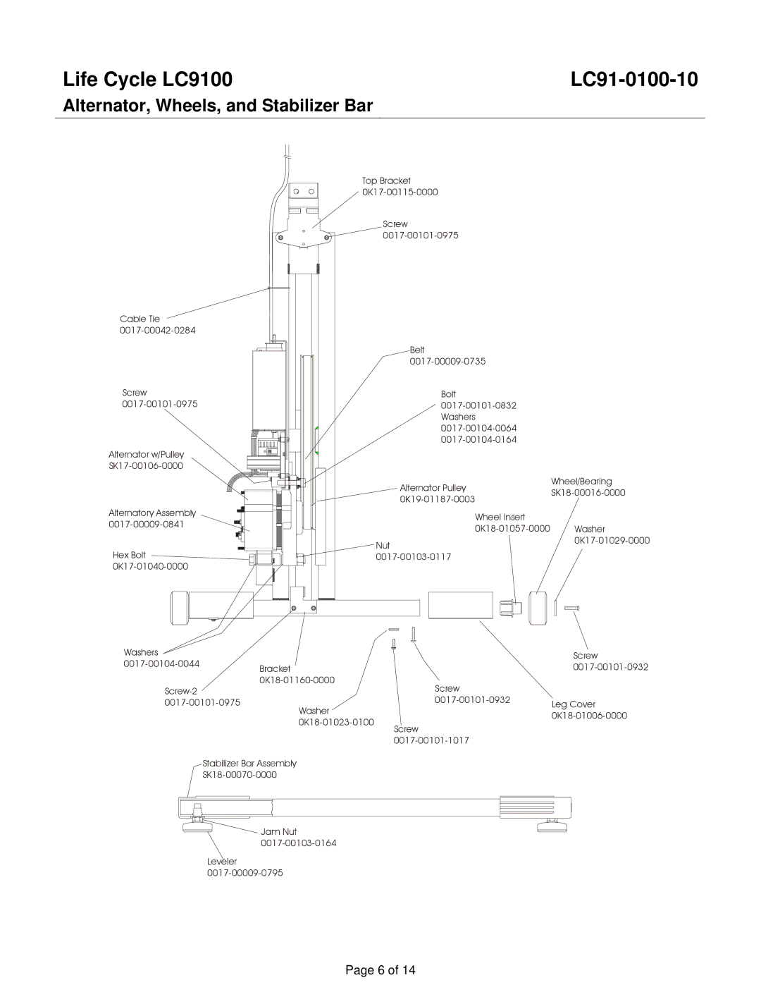 Life Fitness LC9100 manual Alternator, Wheels, and Stabilizer Bar 