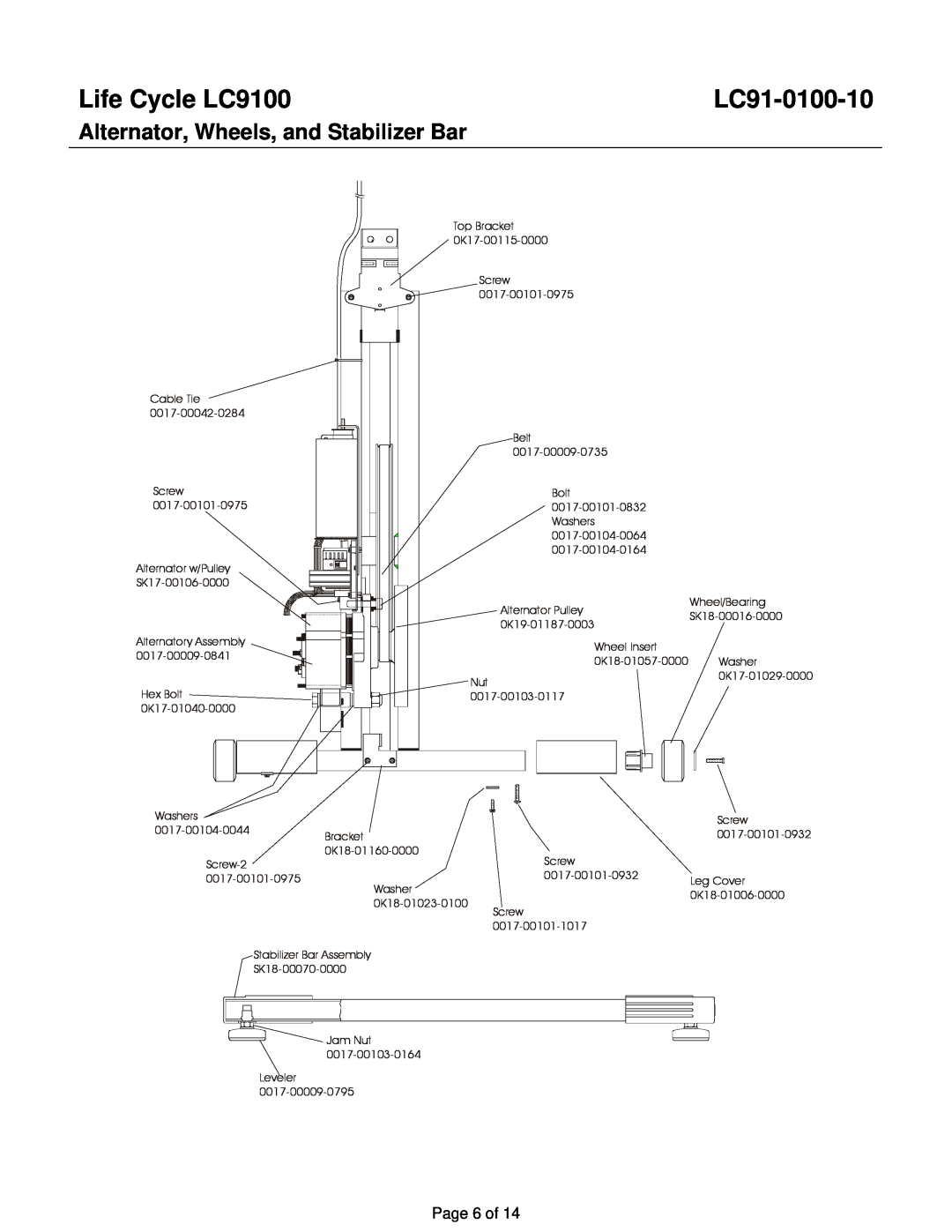 Life Fitness manual Alternator, Wheels, and Stabilizer Bar, Life Cycle LC9100, LC91-0100-10, Page 6 of 