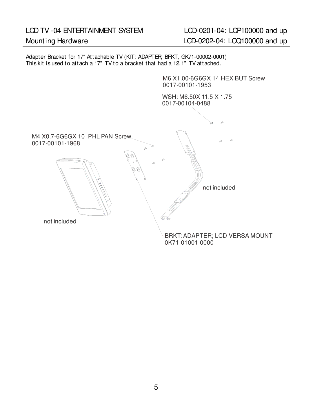 Life Fitness LCD-0201-04, LCD-0202-04 manual Mounting Hardware 