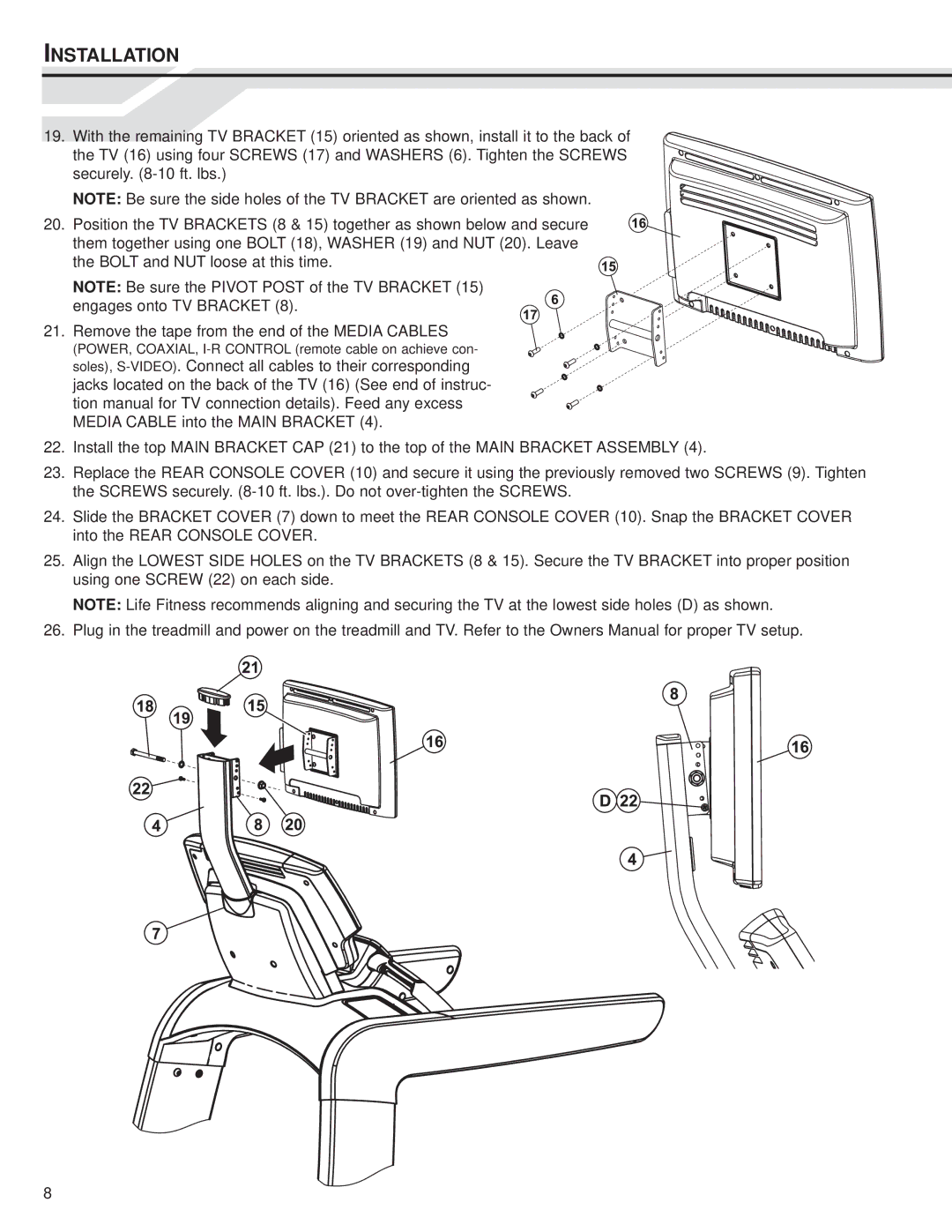 Life Fitness LCD Entertainment Ready installation instructions Installation 