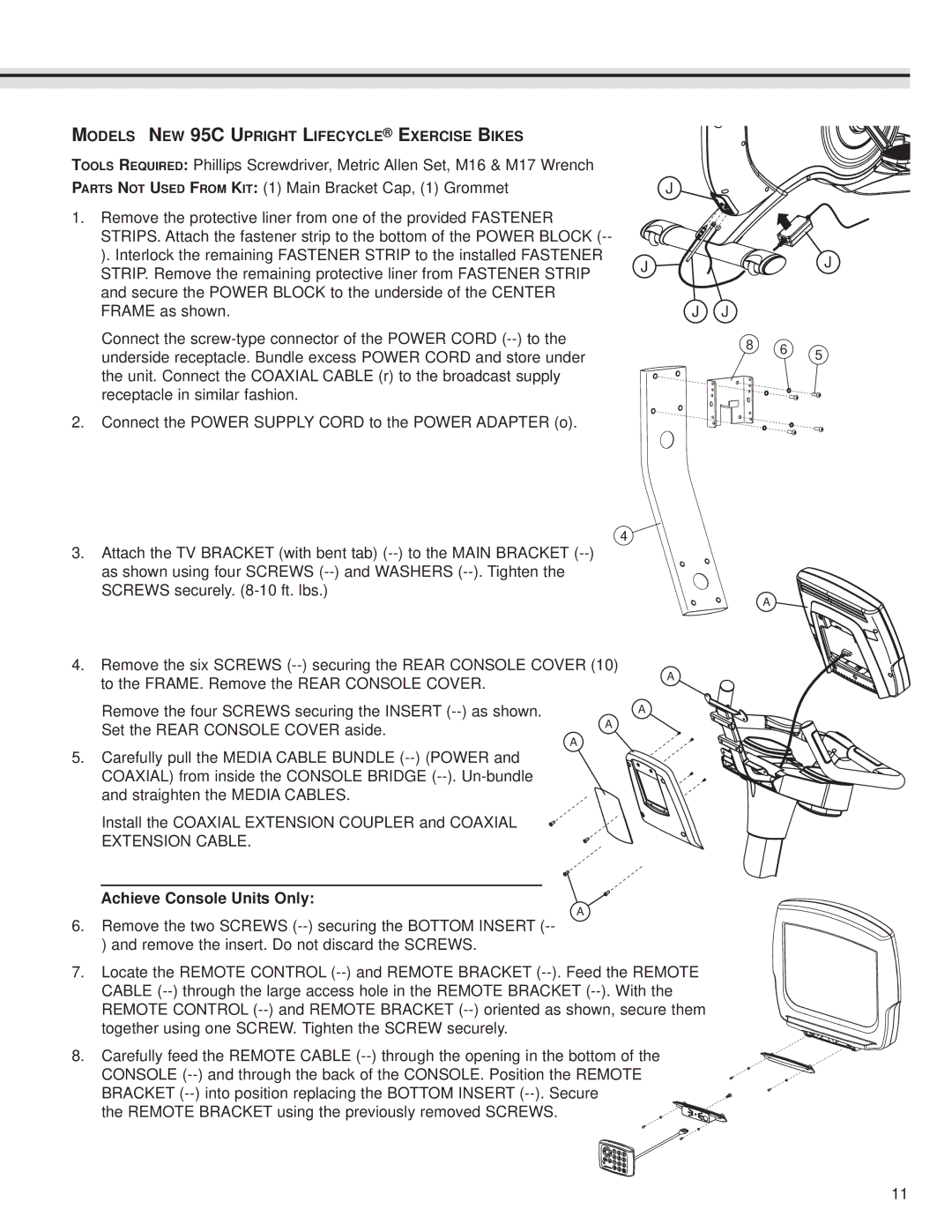 Life Fitness LCD Entertainment Ready installation instructions Models NEW 95C Upright Lifecycle Exercise Bikes 