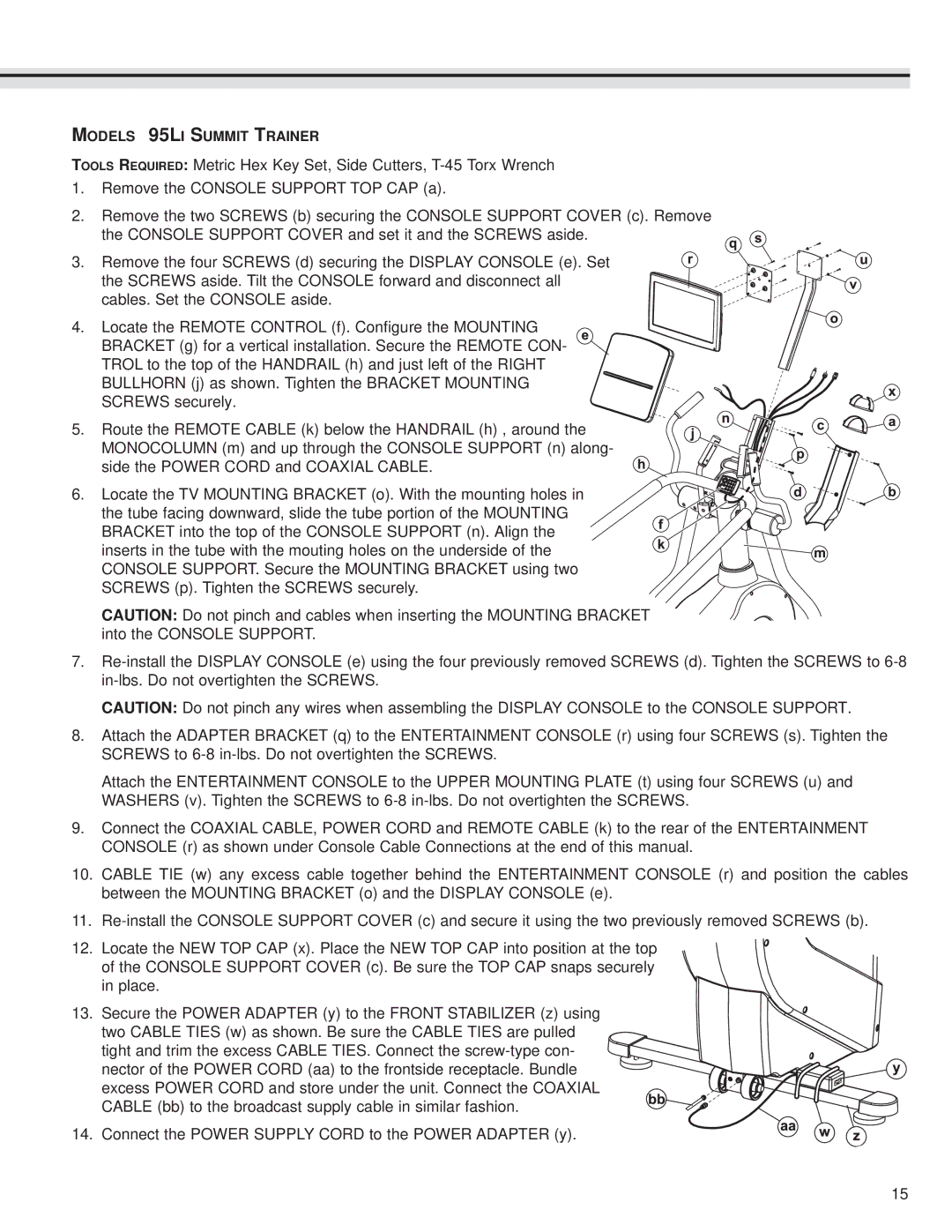 Life Fitness LCD Entertainment Ready installation instructions Models 95LI Summit Trainer 