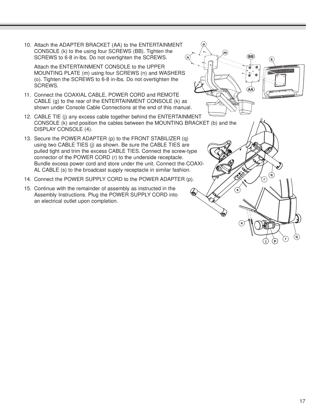 Life Fitness LCD Entertainment Ready installation instructions Screws 