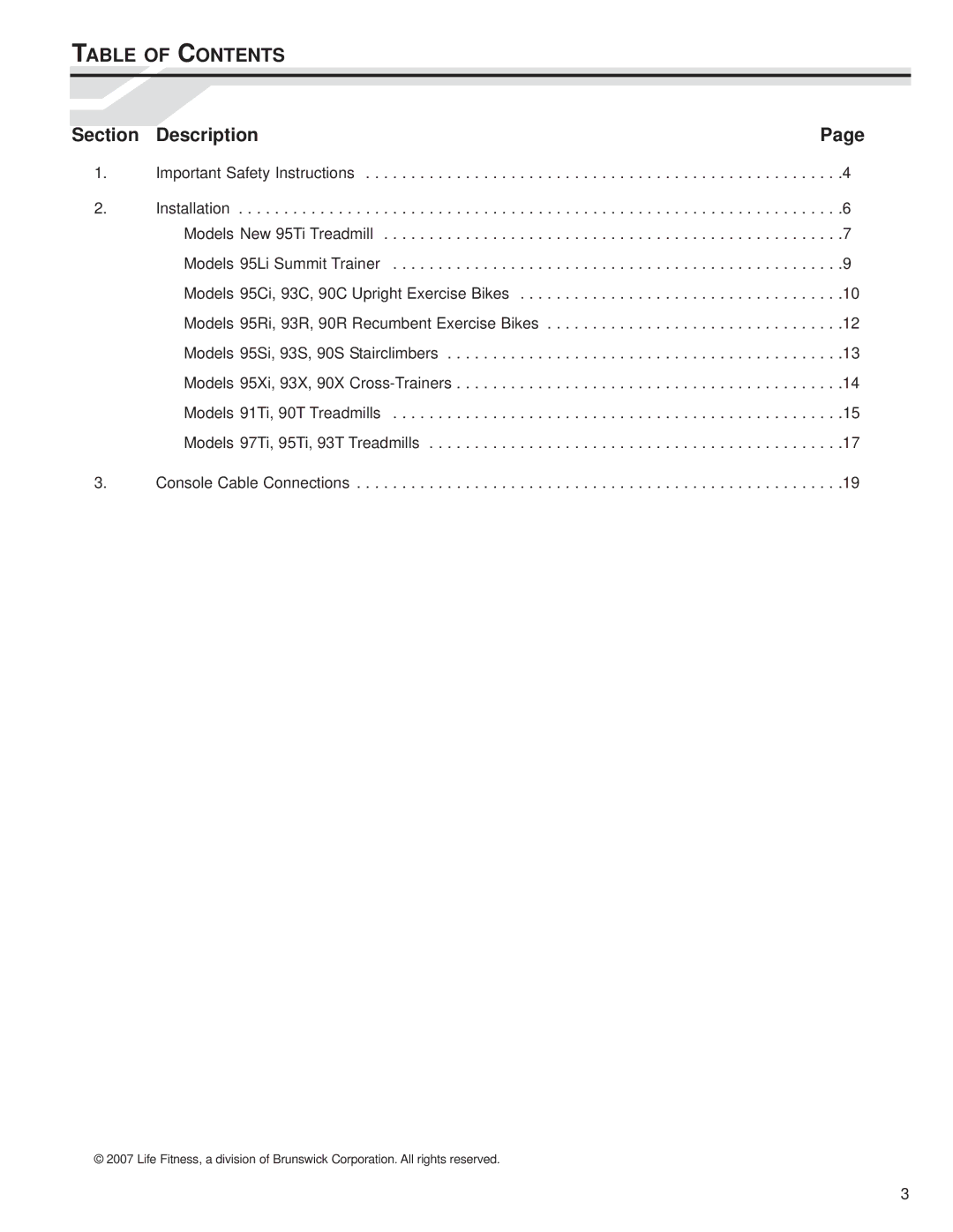 Life Fitness LCD Entertainment Ready installation instructions Table of Contents 