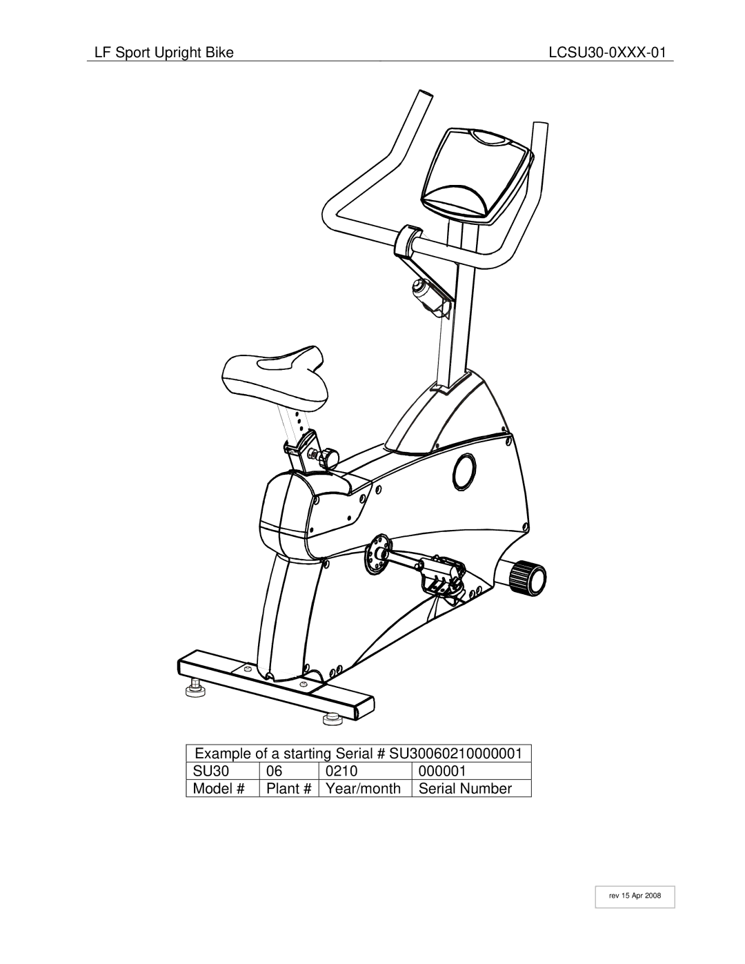 Life Fitness LCSU30-0XXX-01 manual LF Sport Upright Bike 