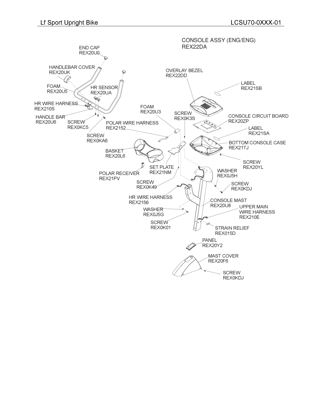 Life Fitness LCSU70-0XXX-01 operation manual Console Assy ENG/ENG 