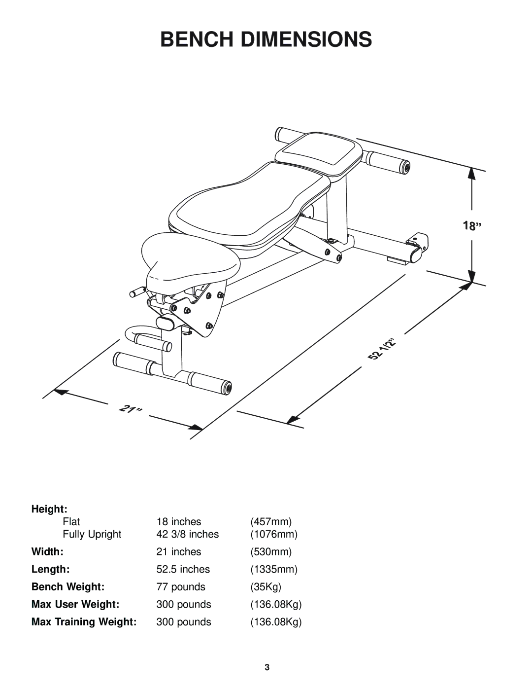 Life Fitness LFADJ manual Bench Dimensions 