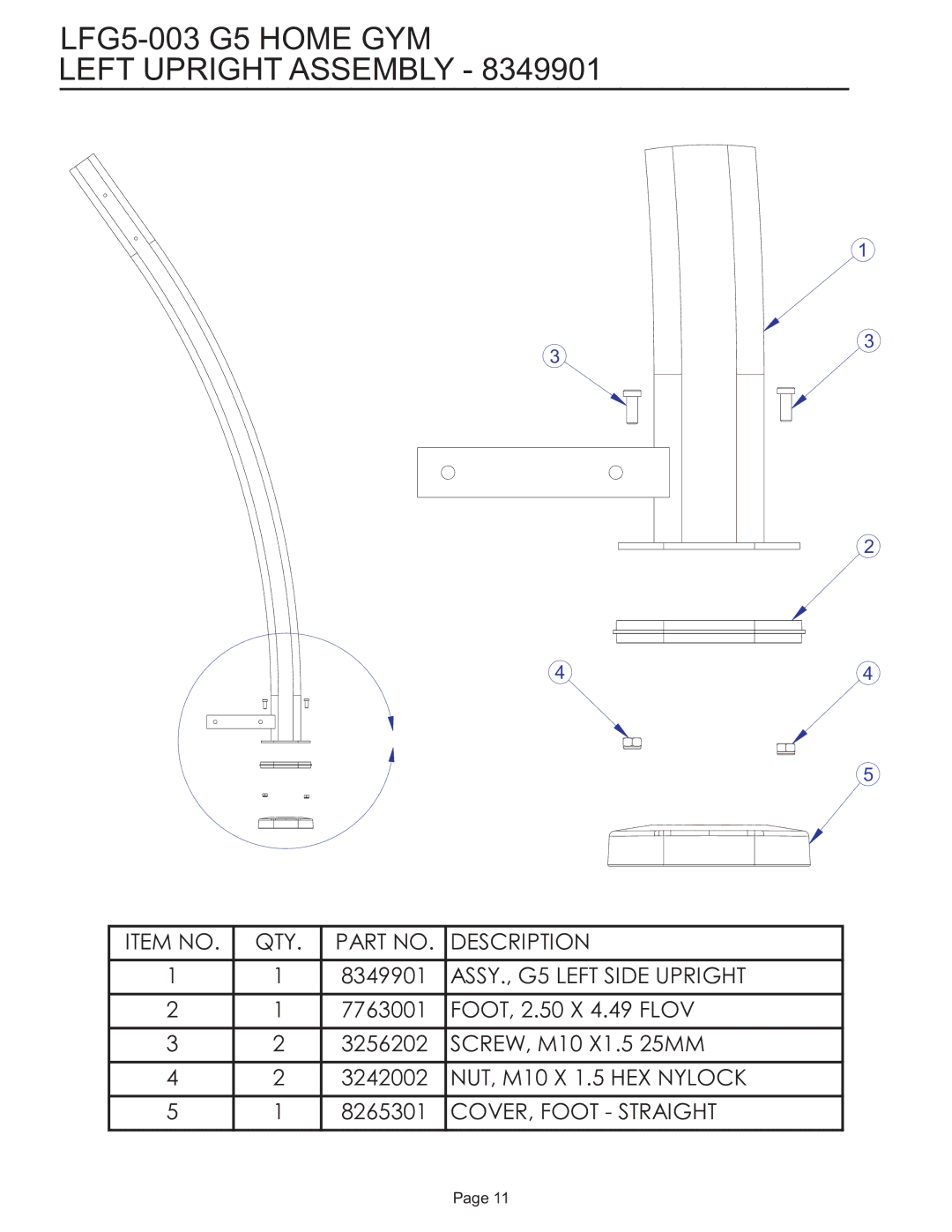 Life Fitness manual LFG5-003 G5 Home GYM Left Upright Assembly 