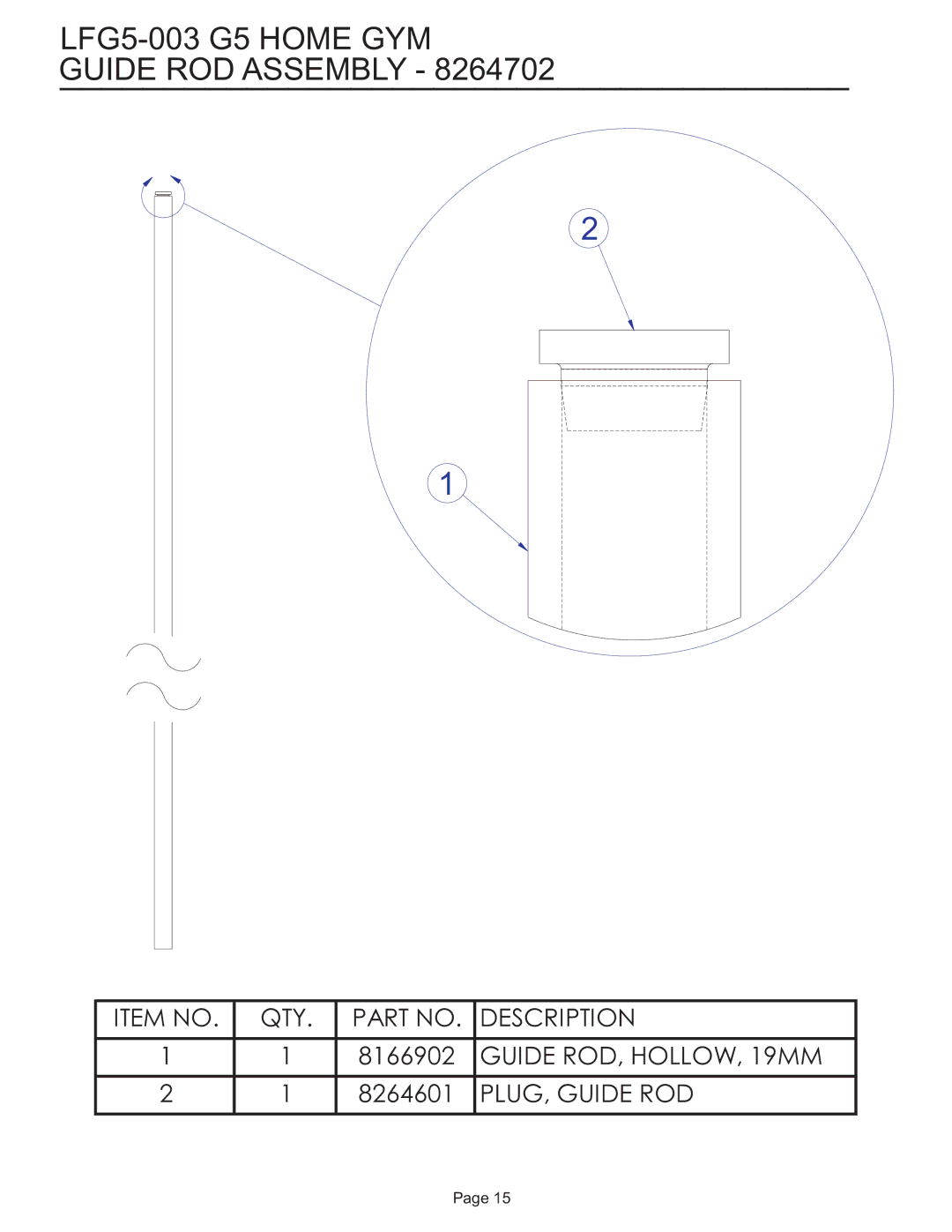 Life Fitness manual LFG5-003 G5 Home GYM Guide ROD Assembly 