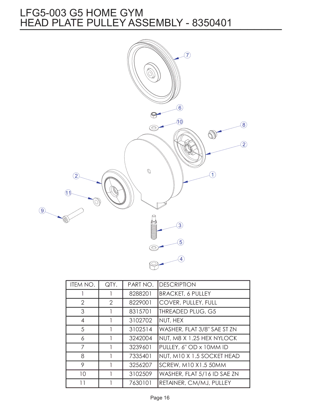 Life Fitness manual LFG5-003 G5 Home GYM Head Plate Pulley Assembly 